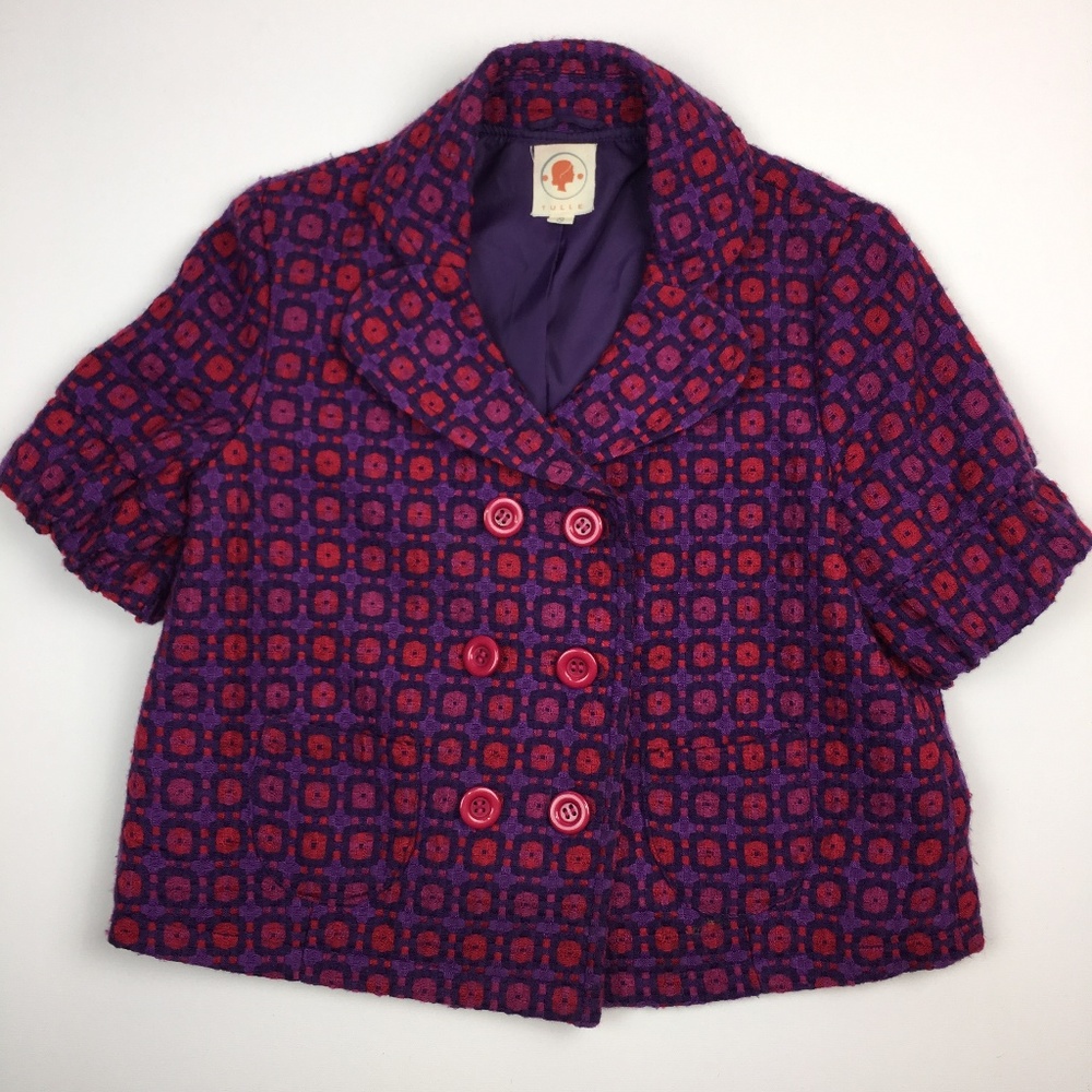 Tulle Retro Print Short-Sleeve Cropped Coat